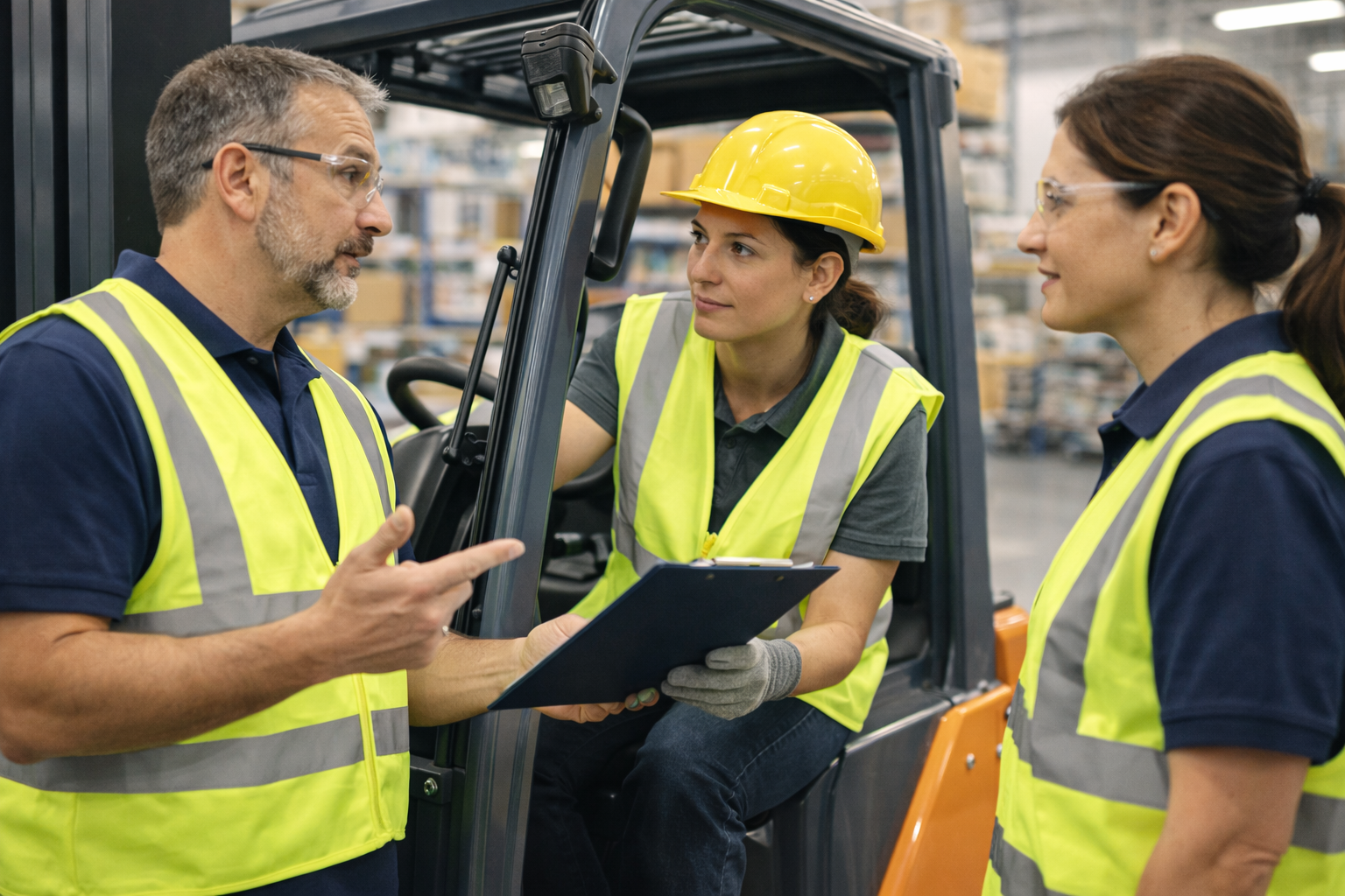 Forklift driver at a logistics warehouse