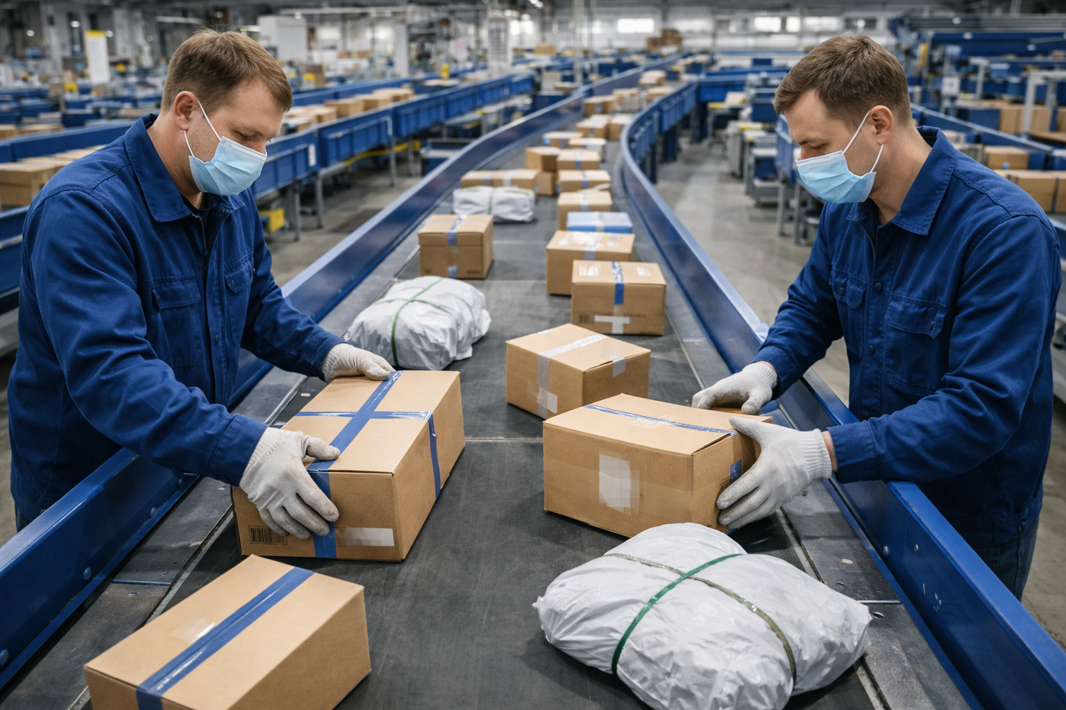 Parcel packaging worker